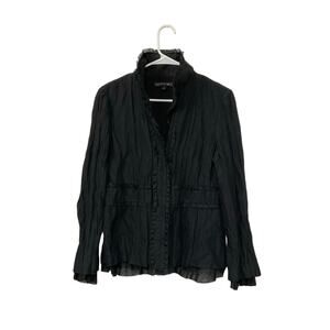 Lafayette 148 Ruffle Scrunch Black Blazer Jacket Womens Sz 8 Medium High Neck